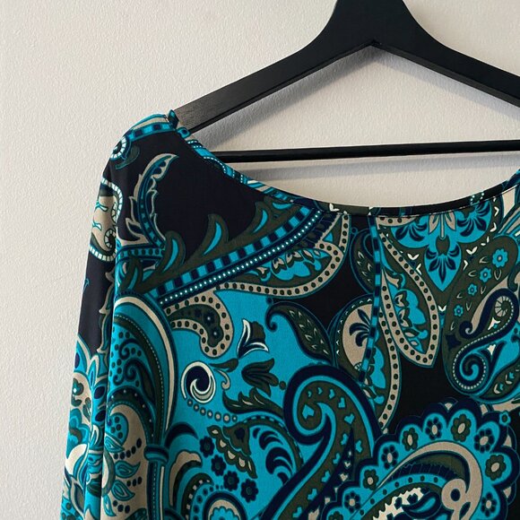 Brian Bailey Blue Paisley Print Front Tie Long Sleeve Round Neck Dress - Picture 10 of 11